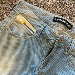 Express pinstripe jeans with zipper details